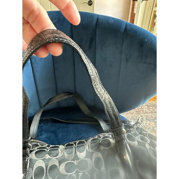 Coach Shoulder Bag Purse Tri Color Signature Alexandra Satchel Black Grey - Picture 8 of 16